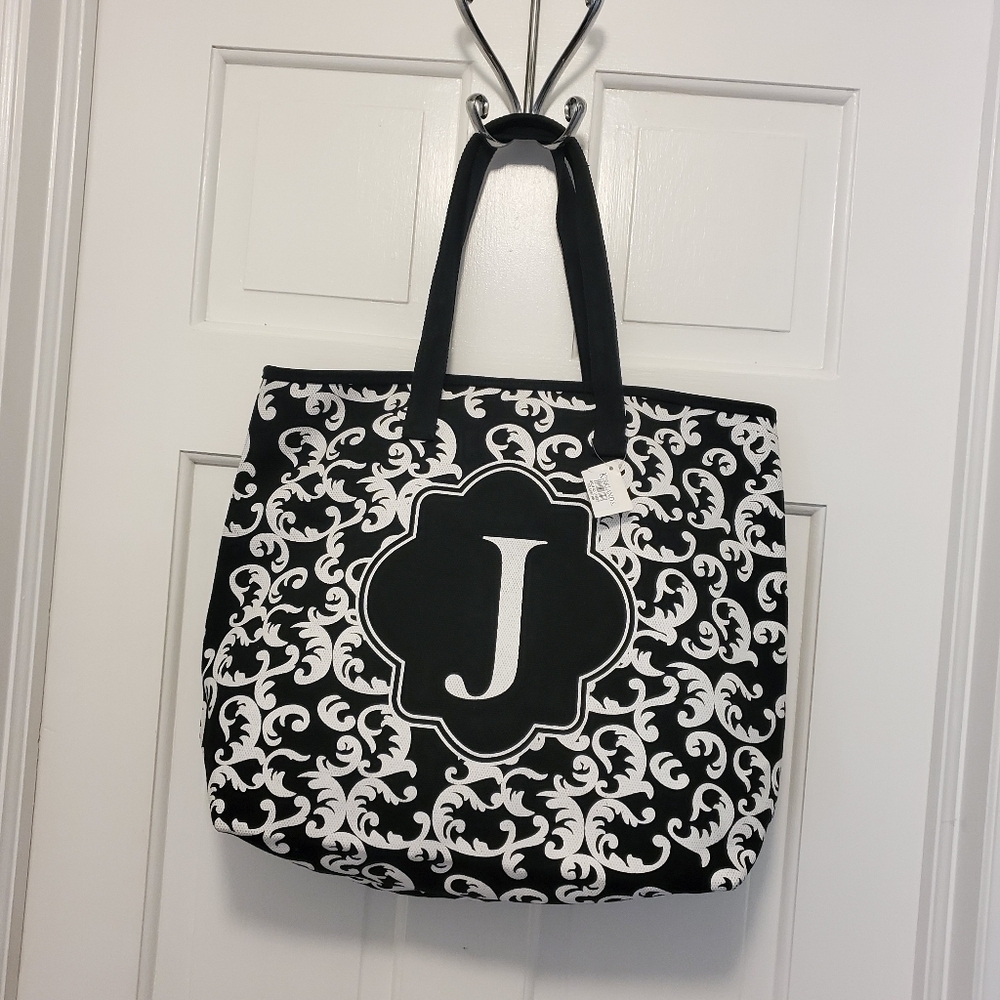 Kirkland's Black & White "J" Monogram Medium Tote, Classic - Picture 1 of 5